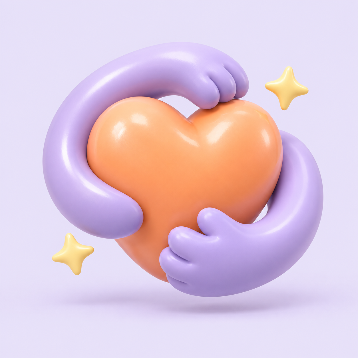 Soft lavender arms embracing a peach-coloured heart
